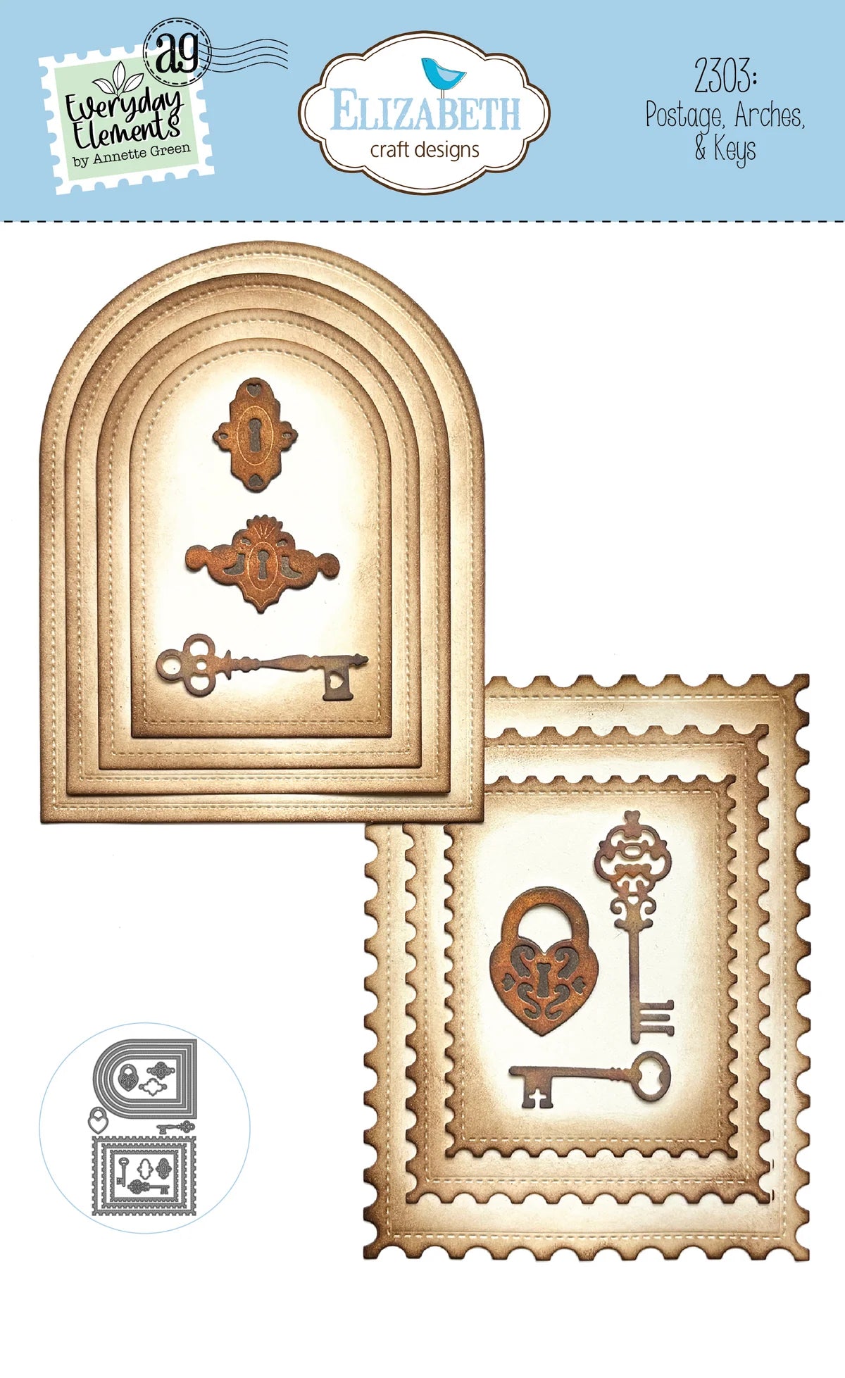 Postage, Arches & Keys Die Set No. 2303 | Everyday Elements