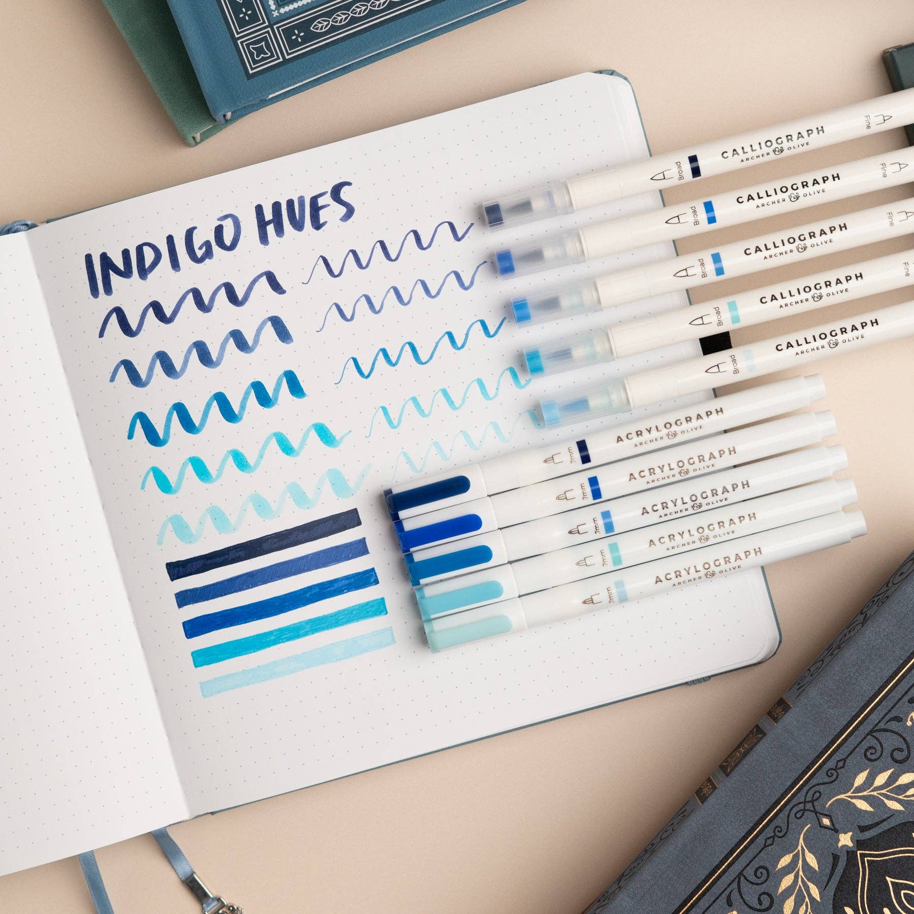 Indigo Hues 5pc Pen Sets | Acryolgraphs or Calliographs