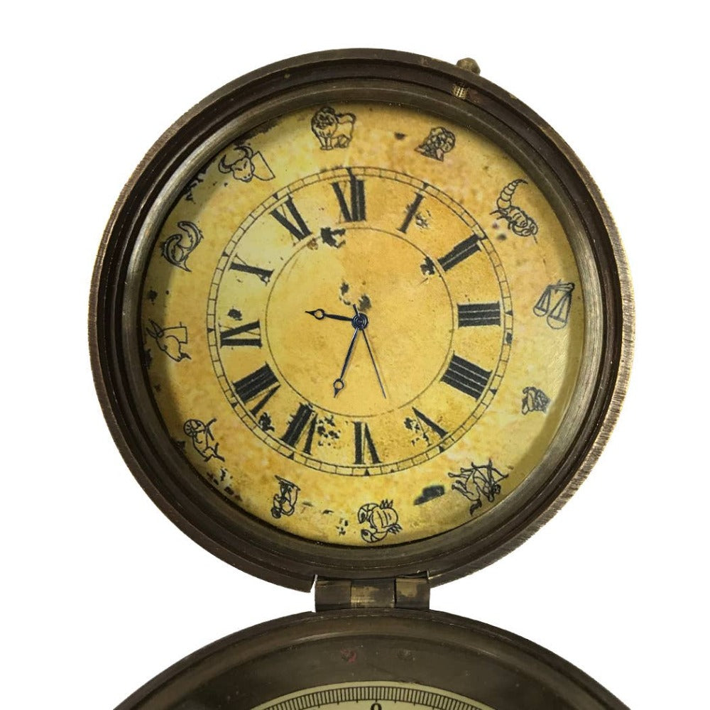 Compass and Clock with Hinged Lid