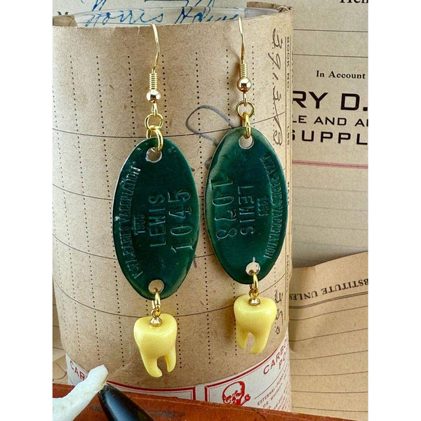 Bitin’ List Earrings | Vintage Rabies Vaccination Dog Tag