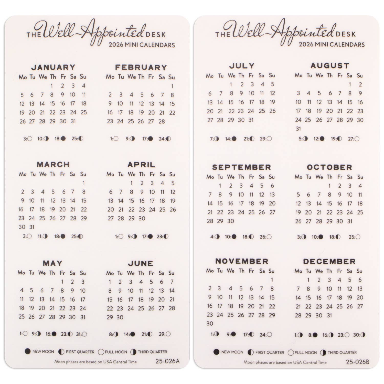 2026 Mini Monthly Calendar Sticker Sheet 2pk