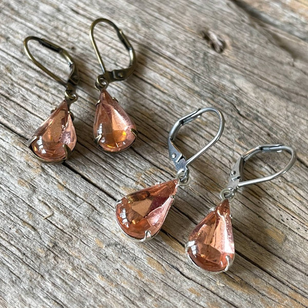 Light Rose Vintage Glass Rhinestone Earrings