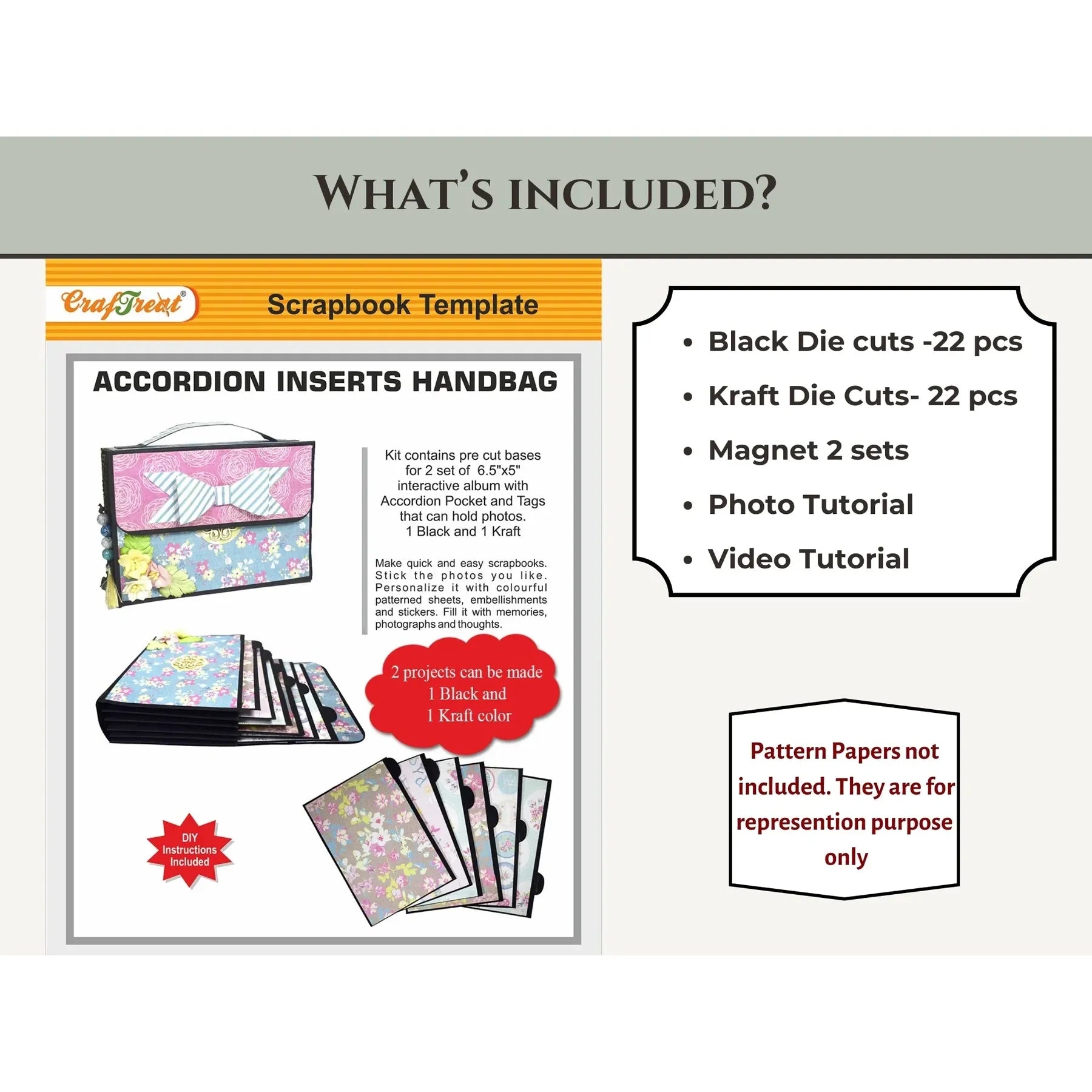 Accordion Inserts Handbag Craft Blanks | Black & Kraft