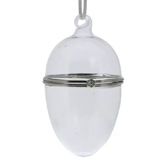 Ephemera Filled Glass Egg with Cord Hanger