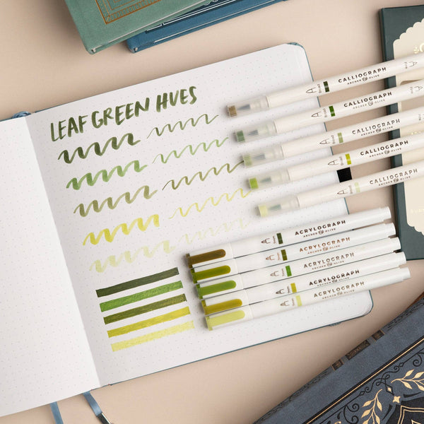 Leaf Green Hues 5pc Pen Sets | Acryolgraphs or Calliographs