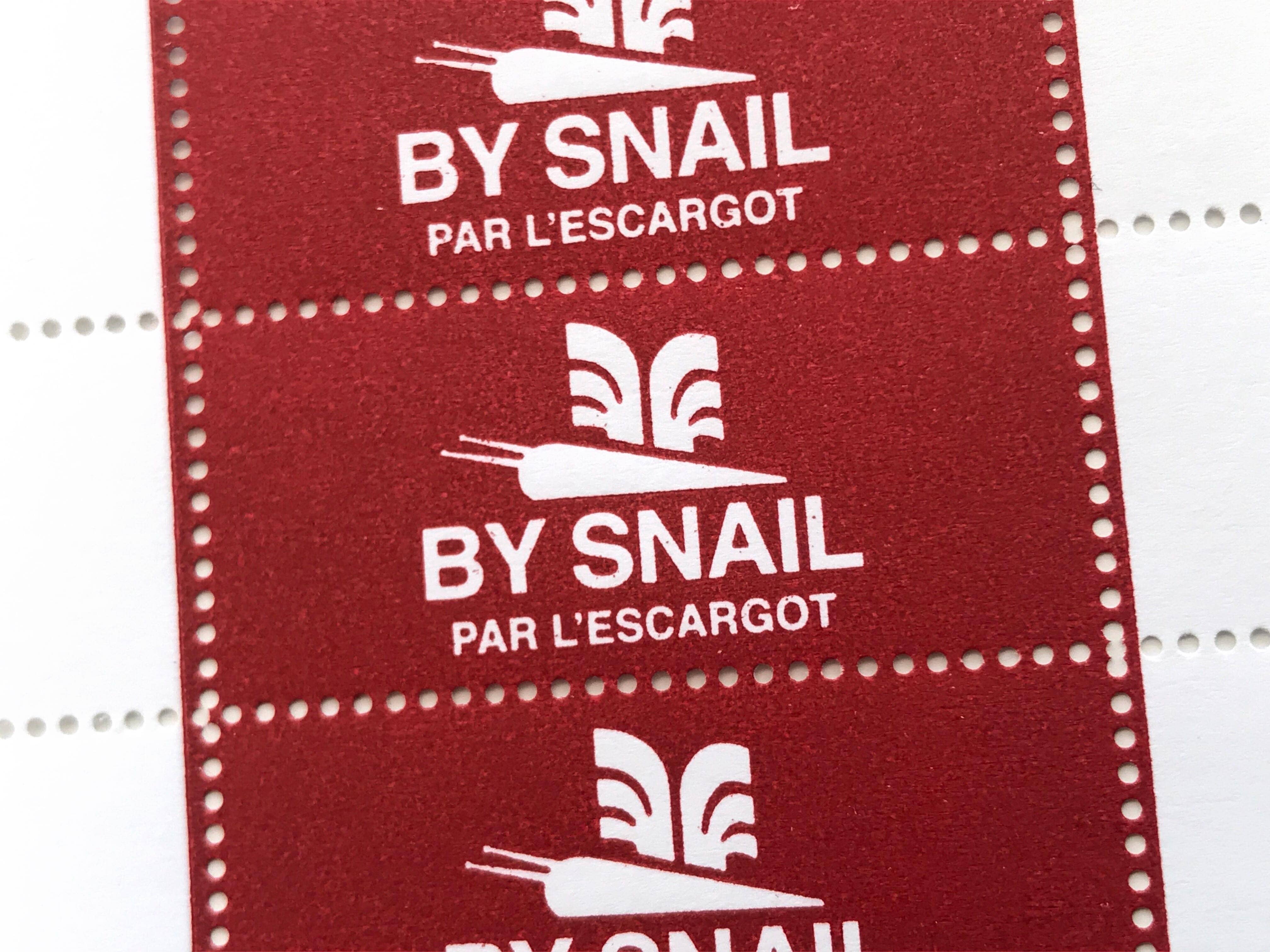 Red “By Snail / Par L’escargot” 3pk Lick & Stick Stamps