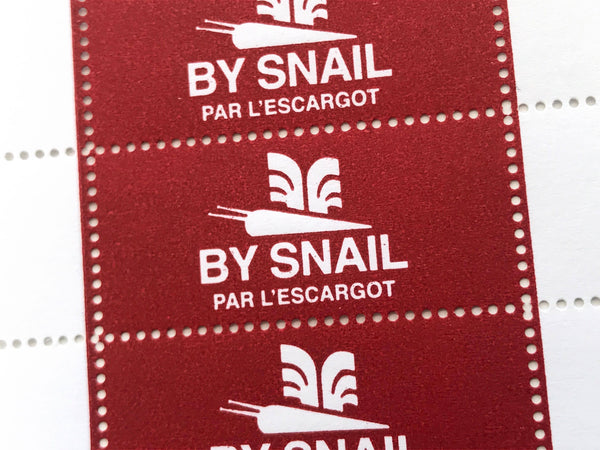 Red “By Snail / Par L’escargot” 3pk Lick & Stick Stamps