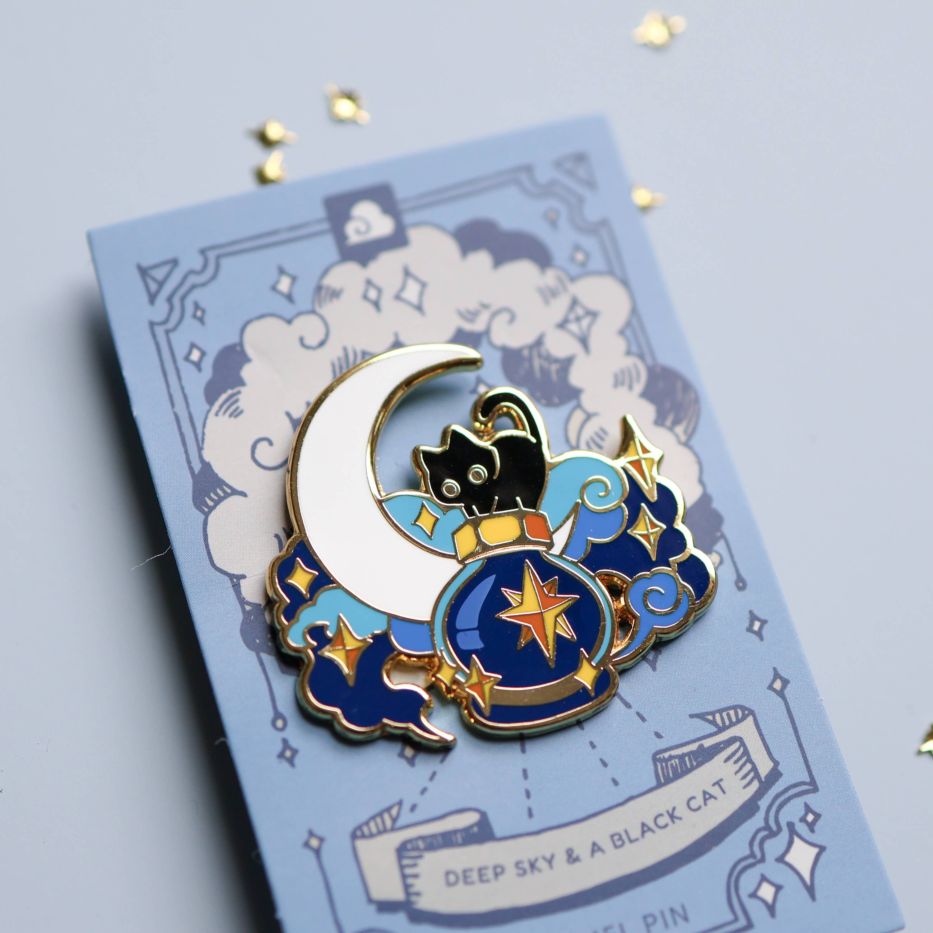 Deep Sky and a Black Cat Enamel Pin
