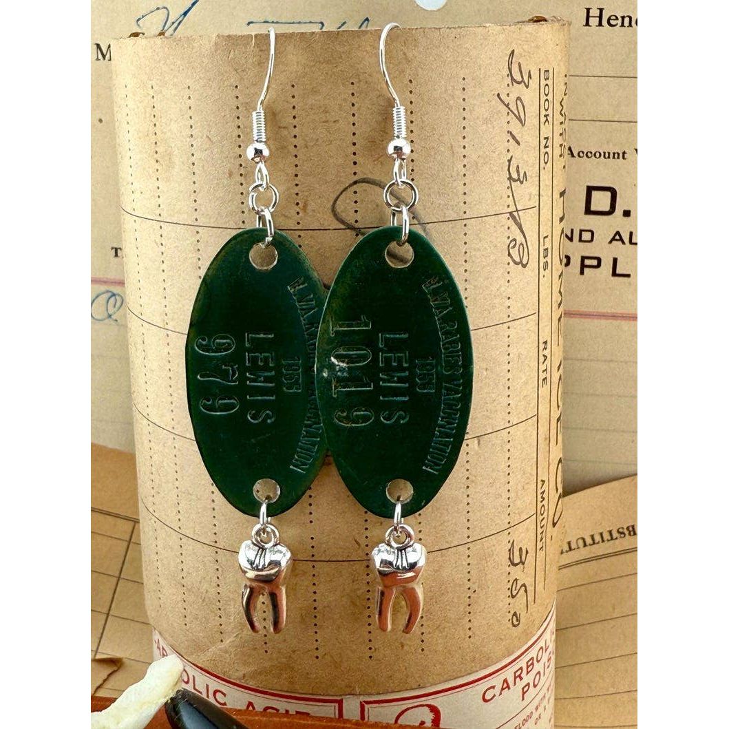 Bitin’ List Earrings | Vintage Rabies Vaccination Dog Tag