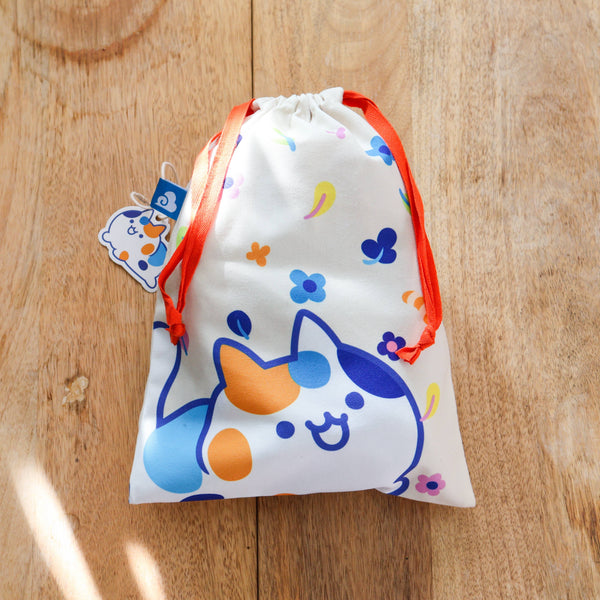 Floral Calico Drawstring Pouch Bag