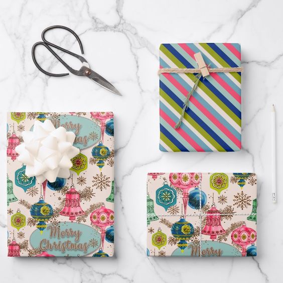 Bright Retro Christmas Wrapping Paper Trio