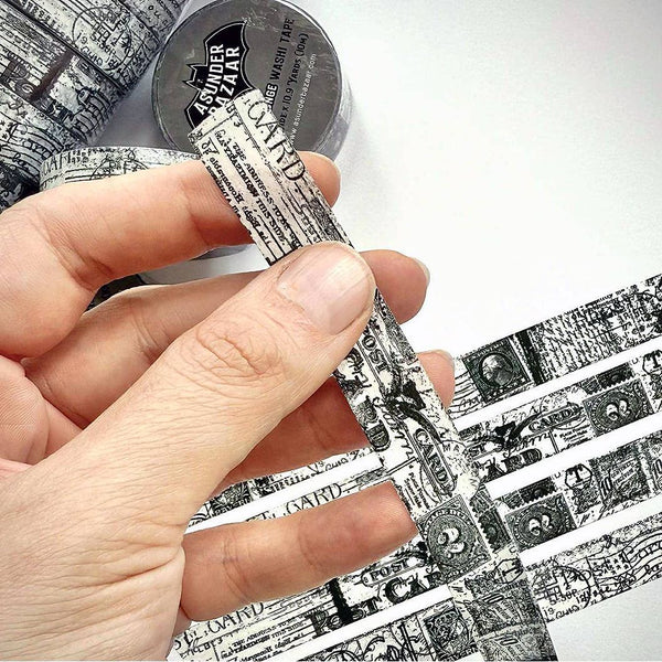 Postal Grunge Black and White Washi Tape