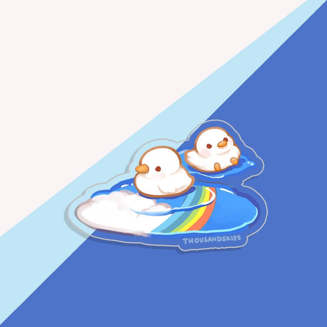 Ducklings in Rainbow Puddles Transparent Vinyl Sticker