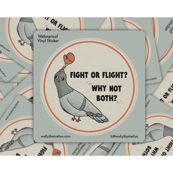 Fight or Flight Funny Pigeon Vinyl Waterproof Sticker