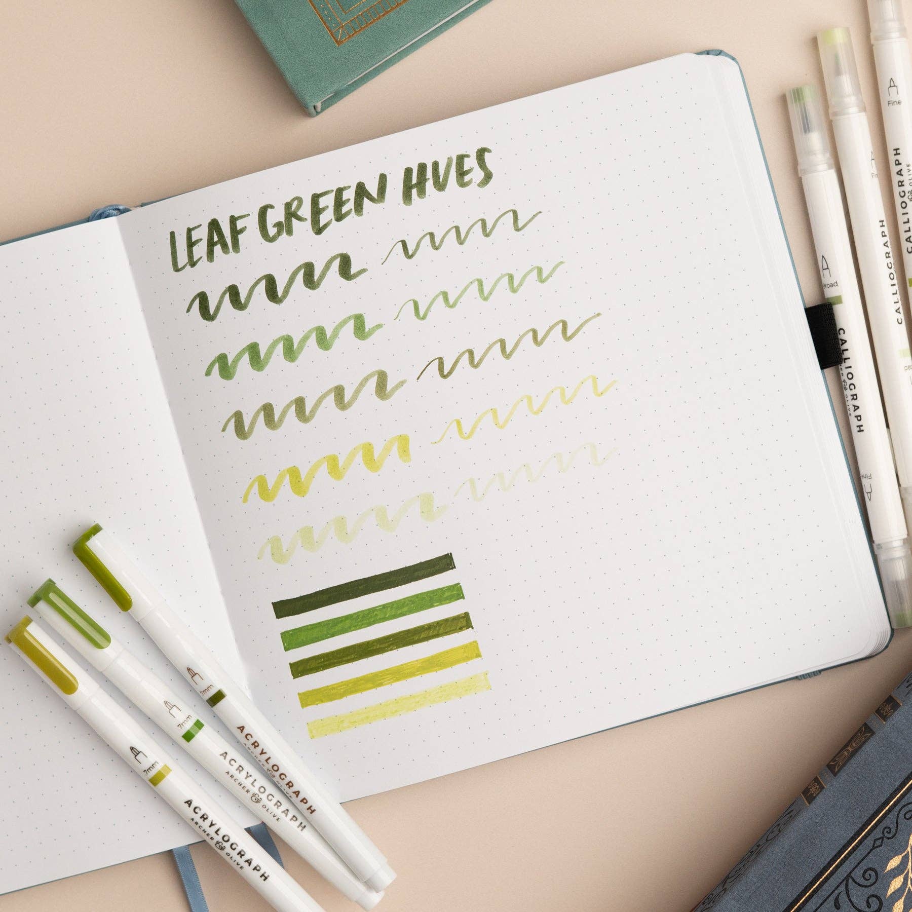 Leaf Green Hues 5pc Pen Sets | Acryolgraphs or Calliographs
