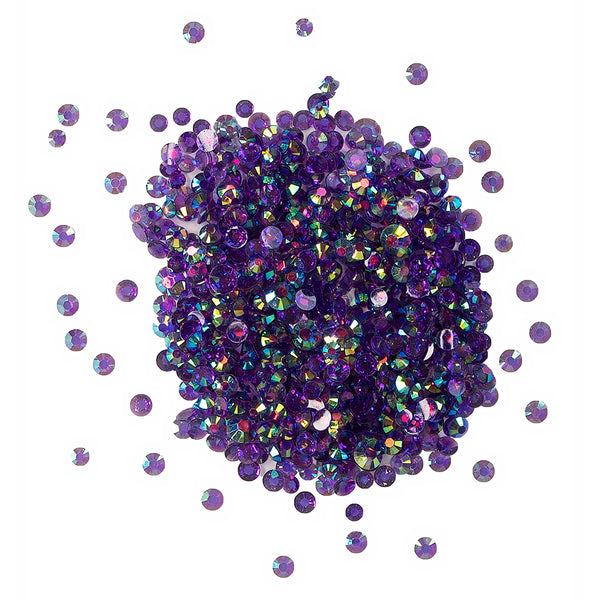 Purple rhinestones on a white background