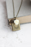 Cream Rose Book Locket Necklace