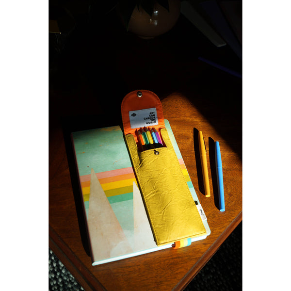 Yellow Crinkle Elastic Band Pencil Pouch