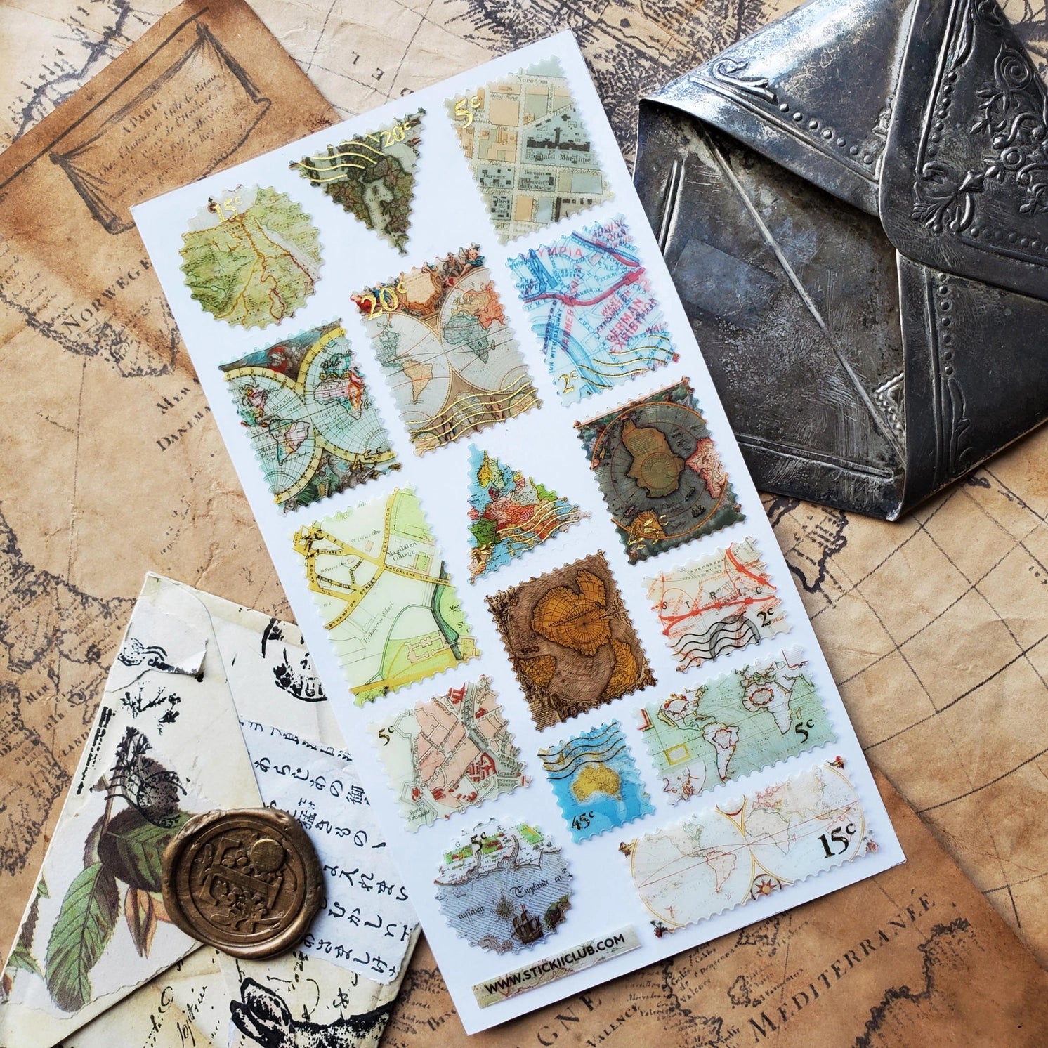 Feuille d’autocollants de timbres cartographiés