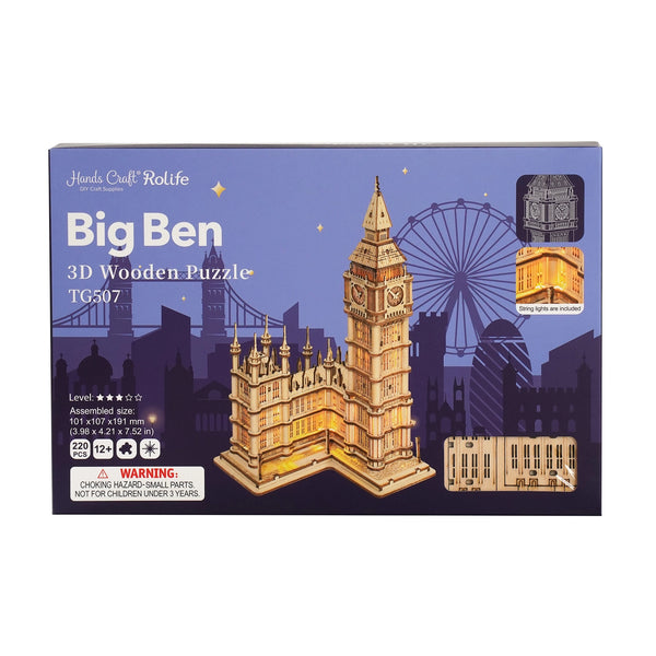 Puzzle en bois 3D éclairé Big Ben