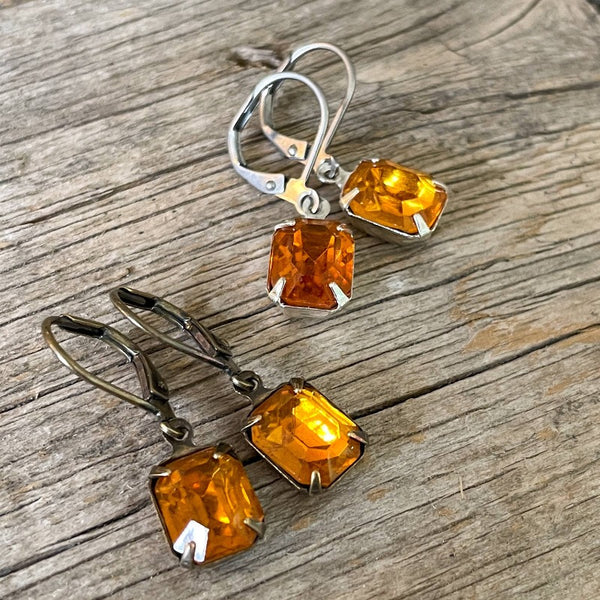 Topaz Vintage Glass Rhinestone Earrings