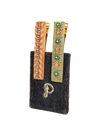 Ribbon + Stripe Set of 2 Narrow Jewelled Hair Bar Clips in Sage + Coral