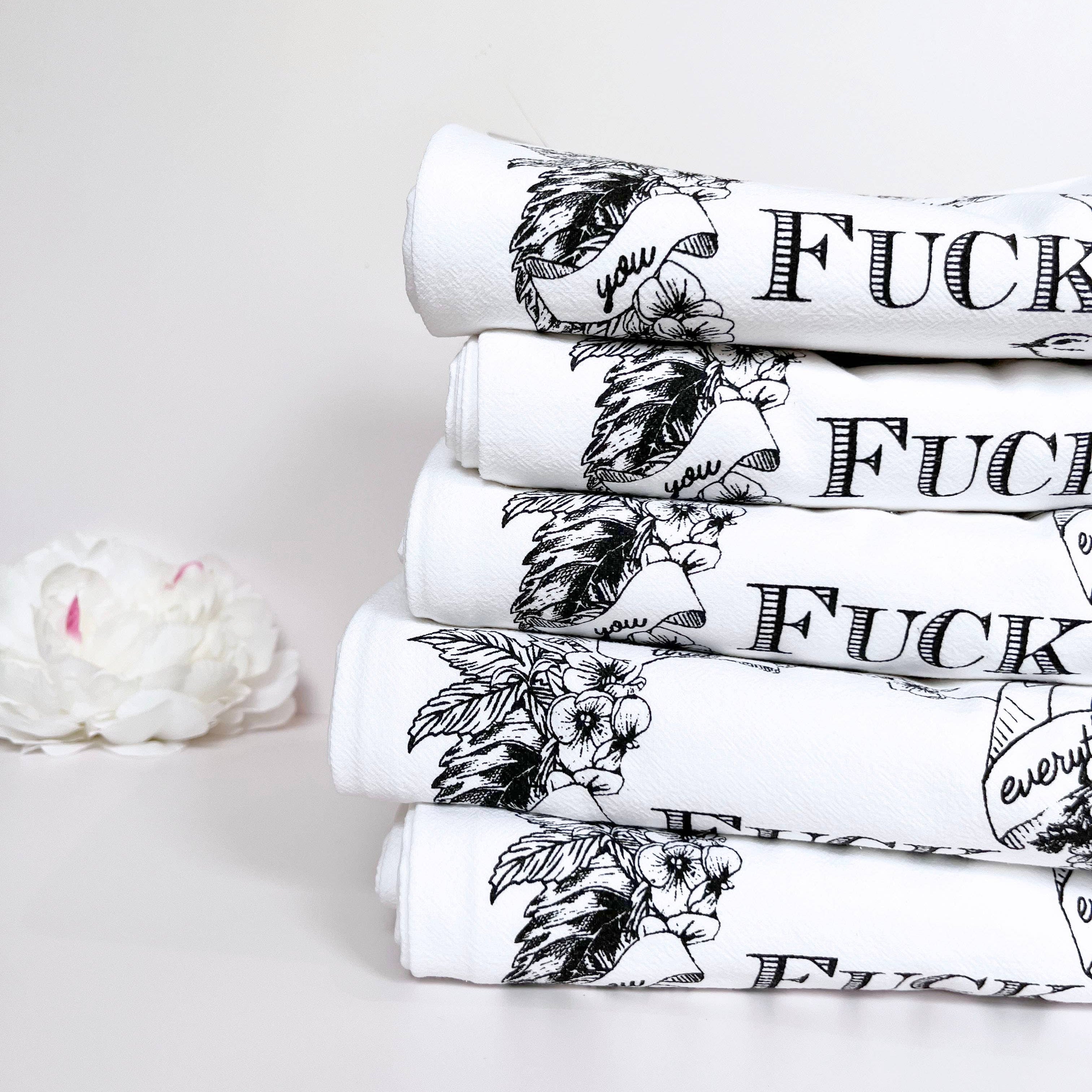 <CHECK STOCK> Black & White Floral F*ck Everything Kitchen Towel