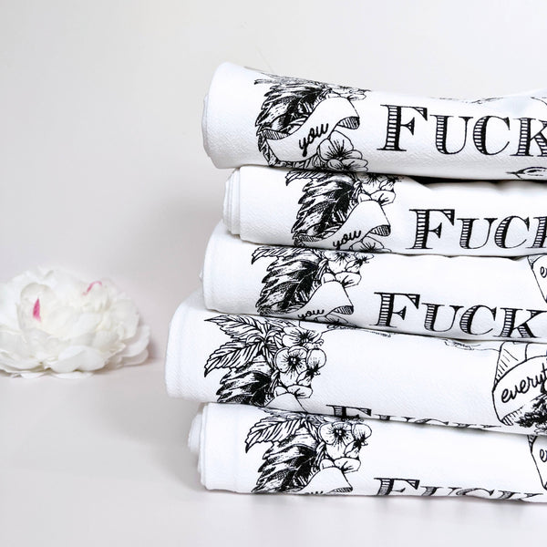 <CHECK STOCK> Black & White Floral F*ck Everything Kitchen Towel