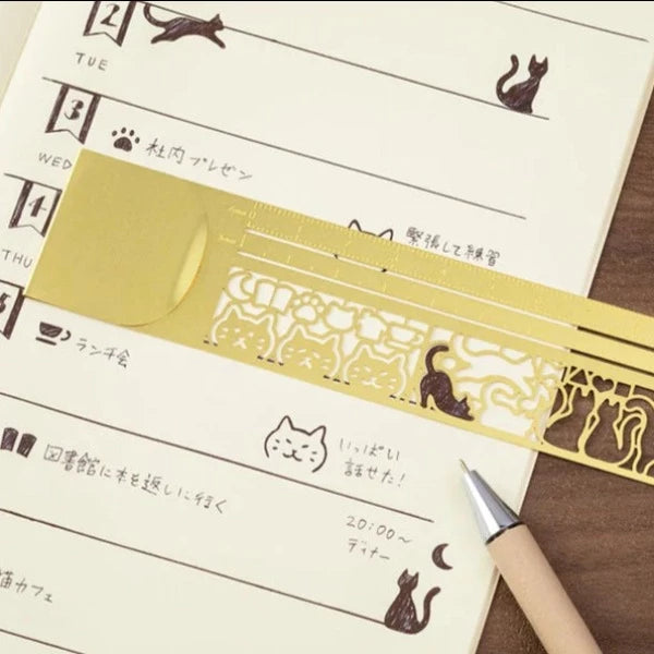 Midori Clip Ruler | Cats {Brass}