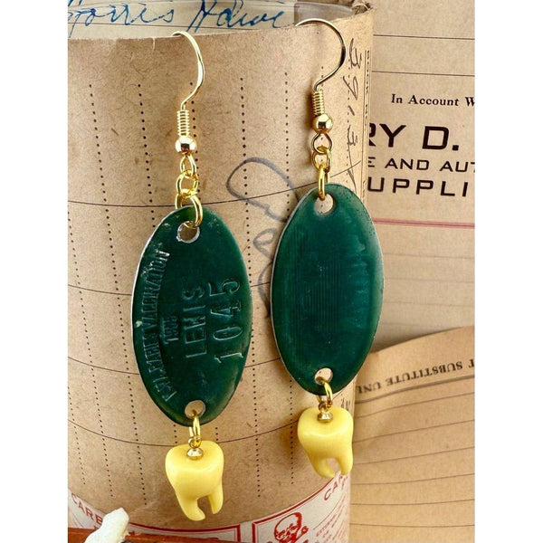 Bitin’ List Earrings | Vintage Rabies Vaccination Dog Tag