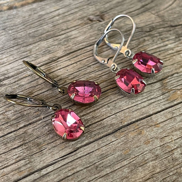 Dark Rose Vintage Rhinestone Earrings