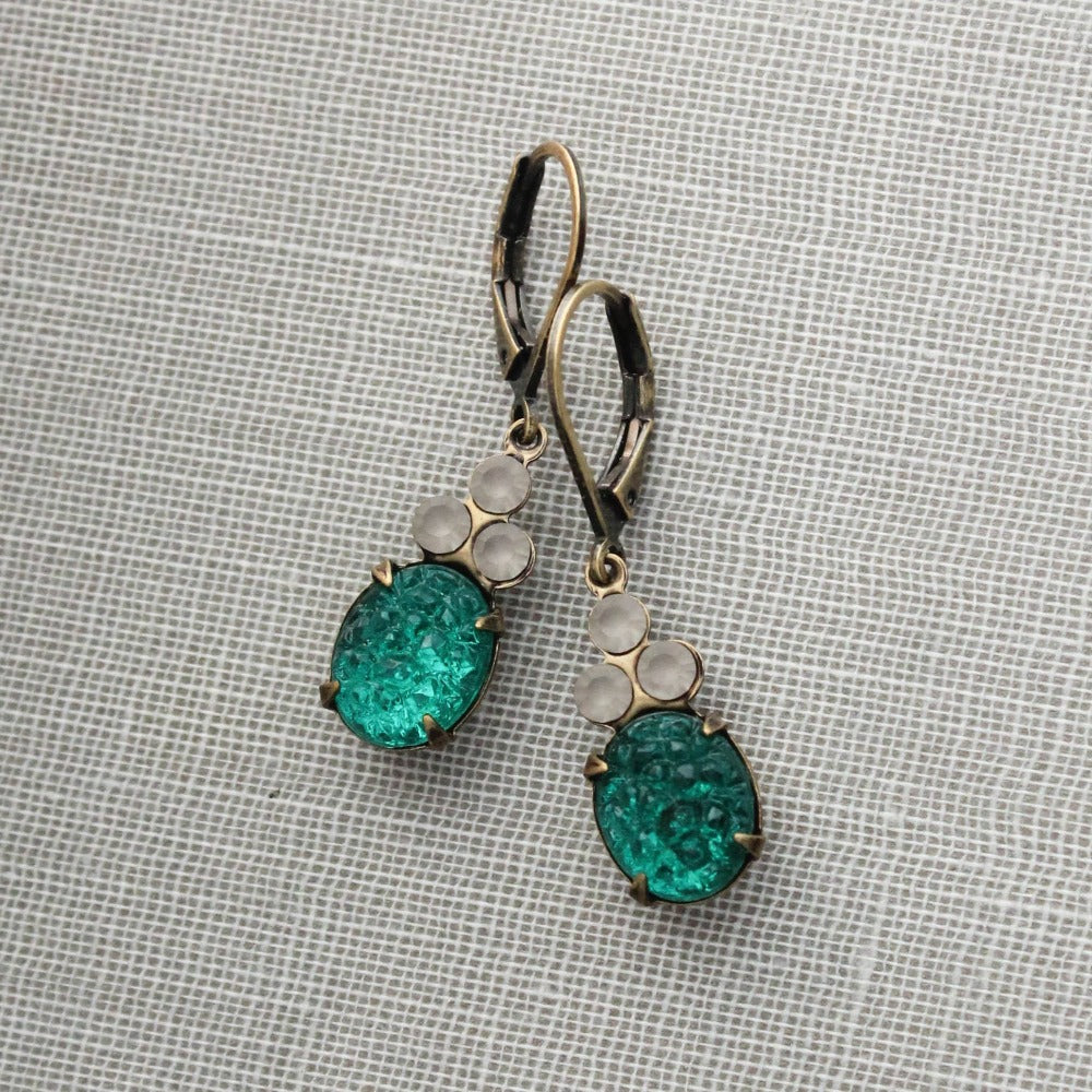 Dainty Emerald Vintage Glass Earrings