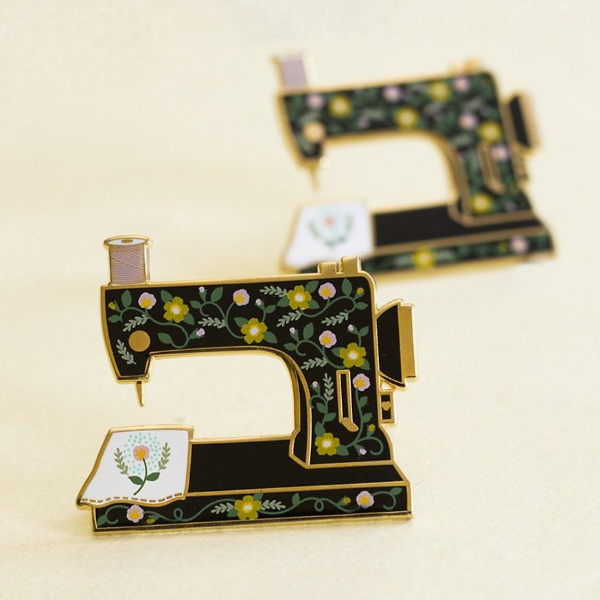 Floral Sewing Machine Interactive Enamel Pin