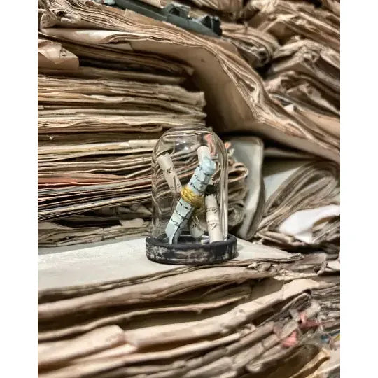 Mini Glass Cloche with 1700s French Paper Rolls