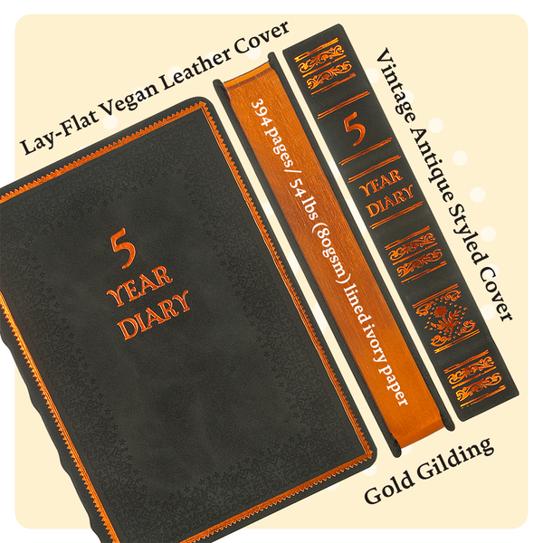 Black 5-Year A6 Vintage Vegan Leather Journal
