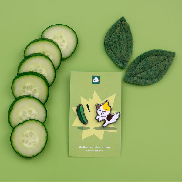 Calico and Cucumber Enamel Pin Set