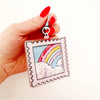 Rainbow Stamp Glitter Shaker Keychain Bag Charm