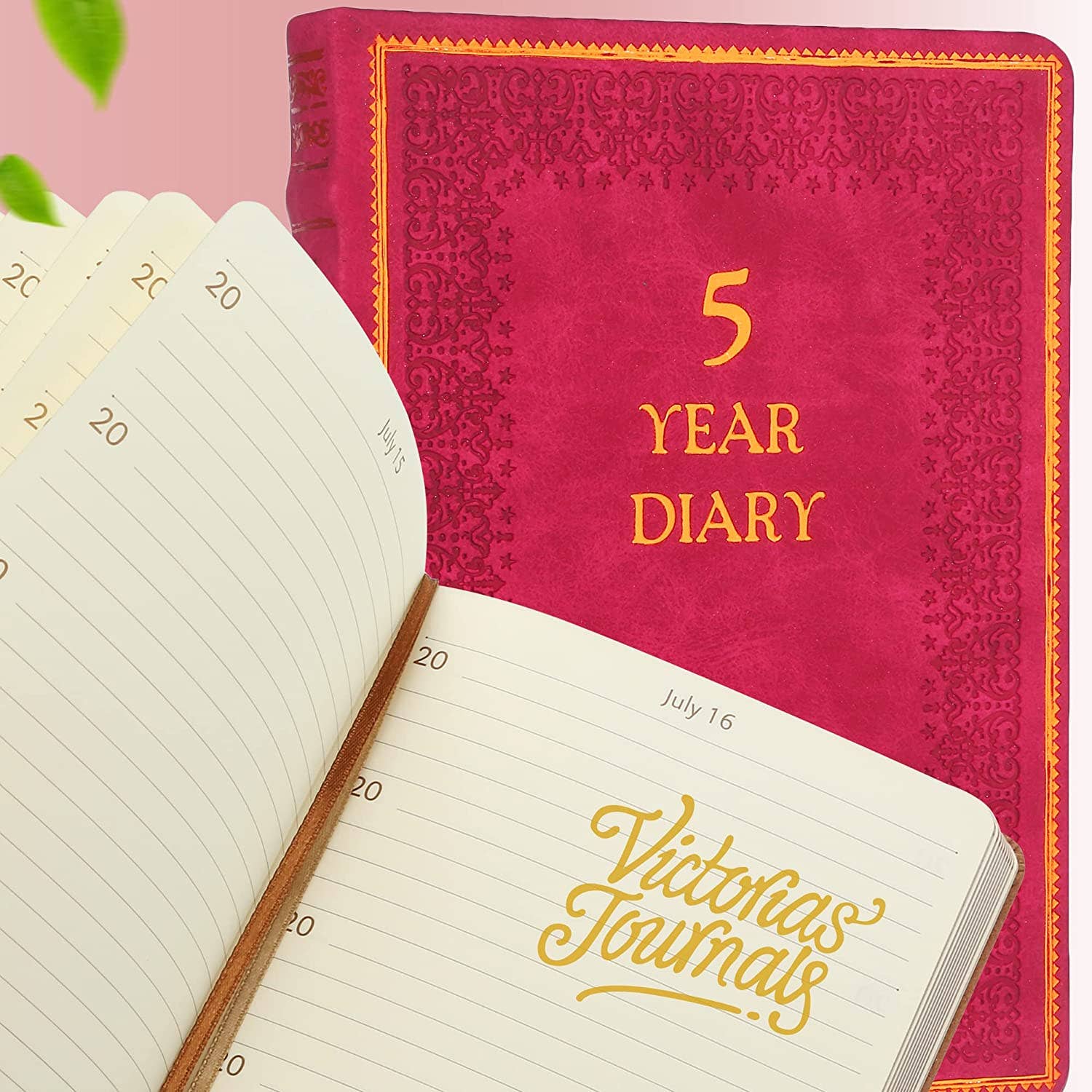 Red 5-Year A6 Vintage Vegan Leather Journal