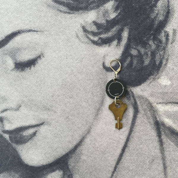 Vintage Watch Dial + Key Earrings