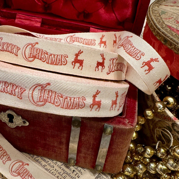 Merry Christmas Reindeer Twill Ribbon by the Yard