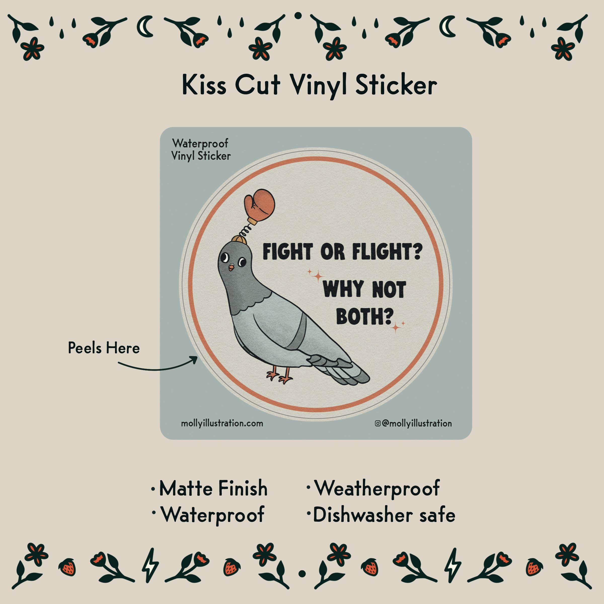 Fight or Flight Funny Pigeon Vinyl Waterproof Sticker