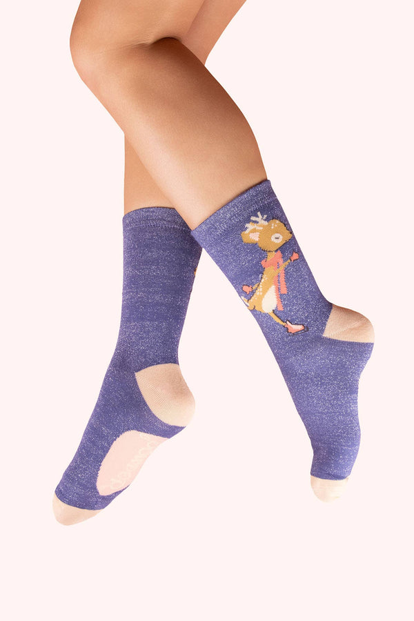 Skating Deer Glitter Ankle Socks