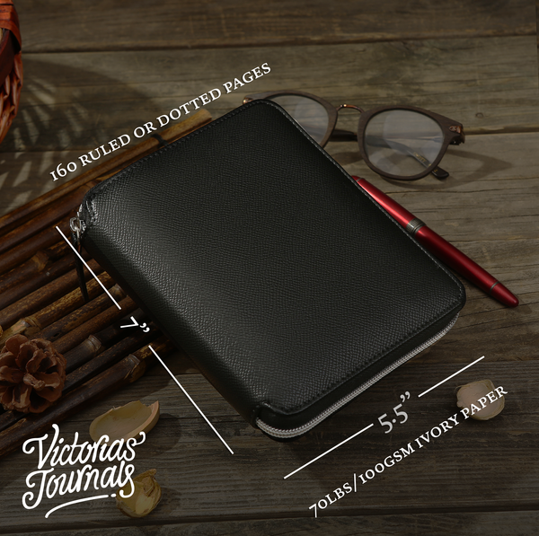 Black Vegan Leather Zippered Portfolio Ruled Notebook