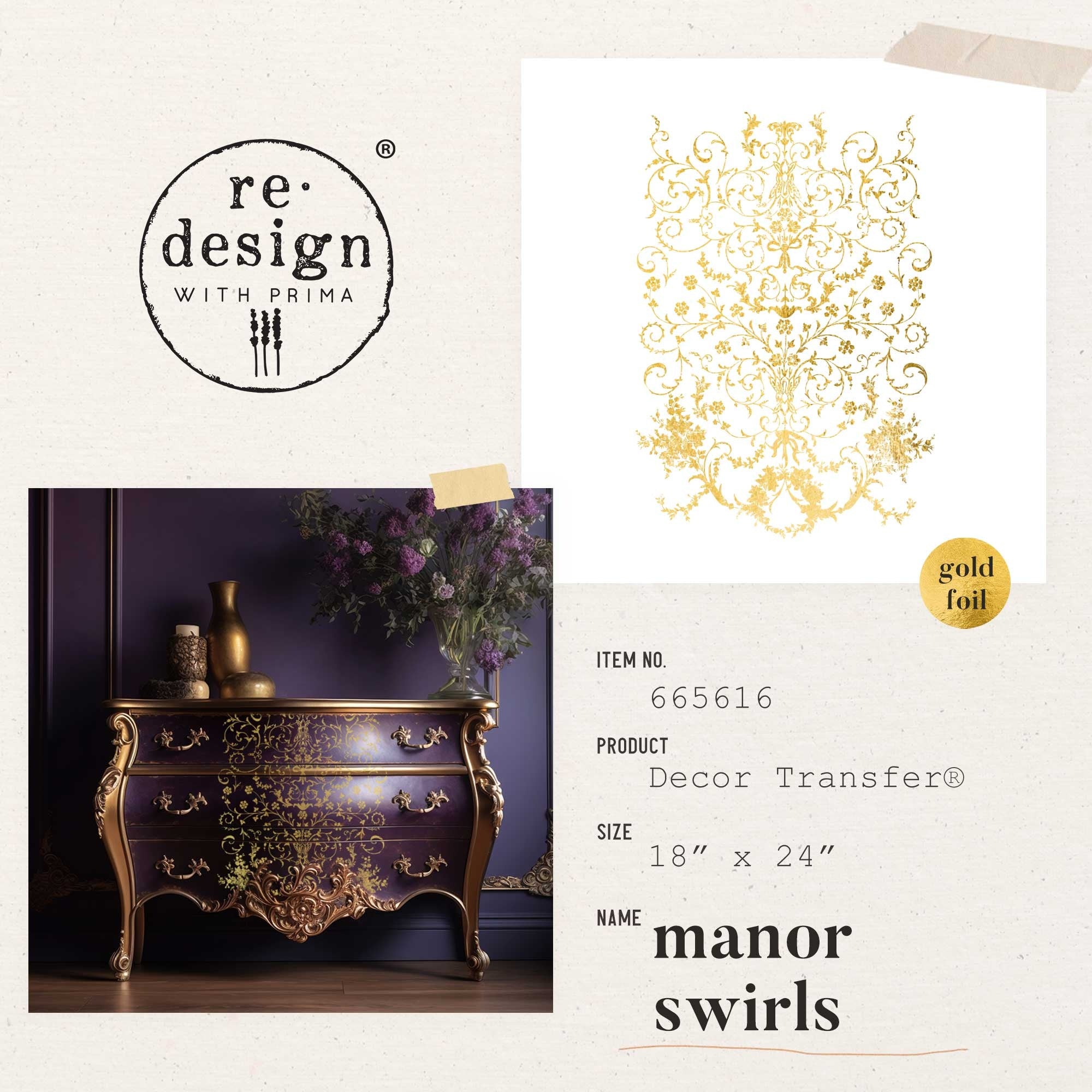 Manor Swirls {Gold Foil} | Re-Design {Kacha®} Décor Transfers