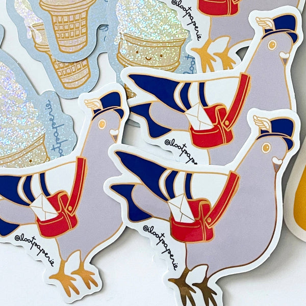 Par Pigeon Glossy Mirror Sticker with Gold Accents