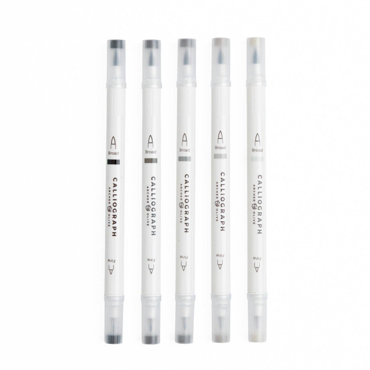 Grayscale Calliograph Dual-Tipped Brush Pens | Set of 5
