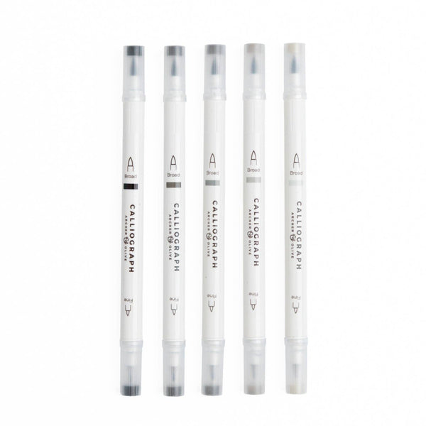 Grayscale Calliograph Dual-Tipped Brush Pens | Set of 5