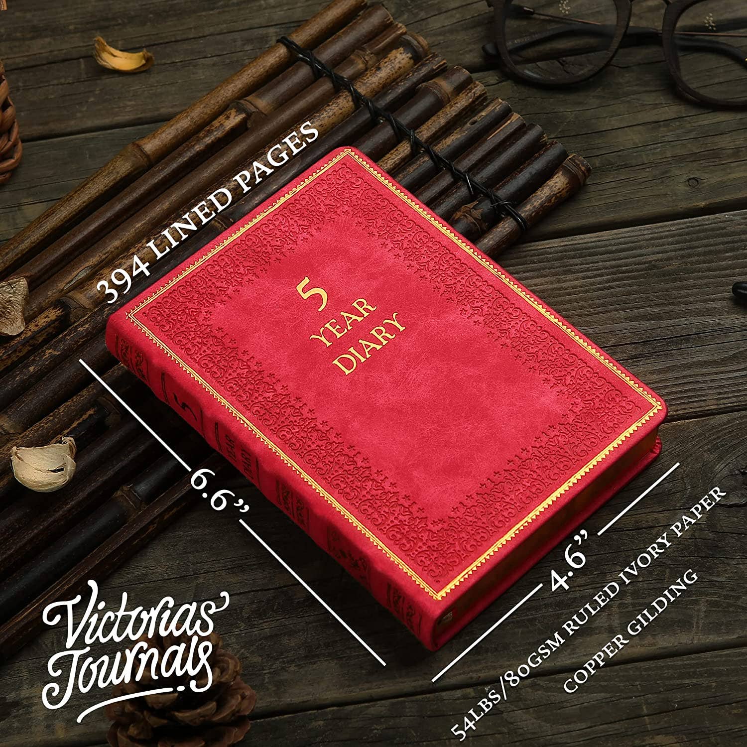 Red 5-Year A6 Vintage Vegan Leather Journal