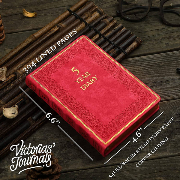 Red 5-Year A6 Vintage Vegan Leather Journal
