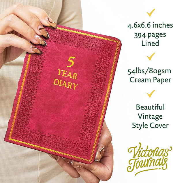 Red 5-Year A6 Vintage Vegan Leather Journal